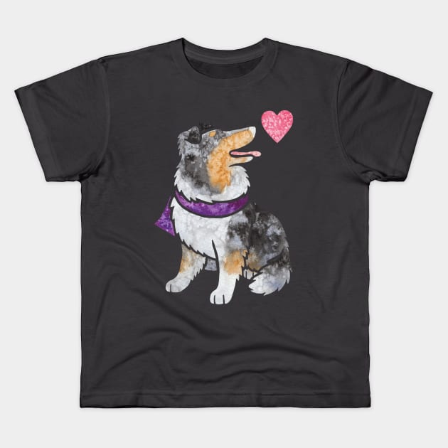 Watercolour Rough Collie dog (merle) Kids T-Shirt by animalartbyjess